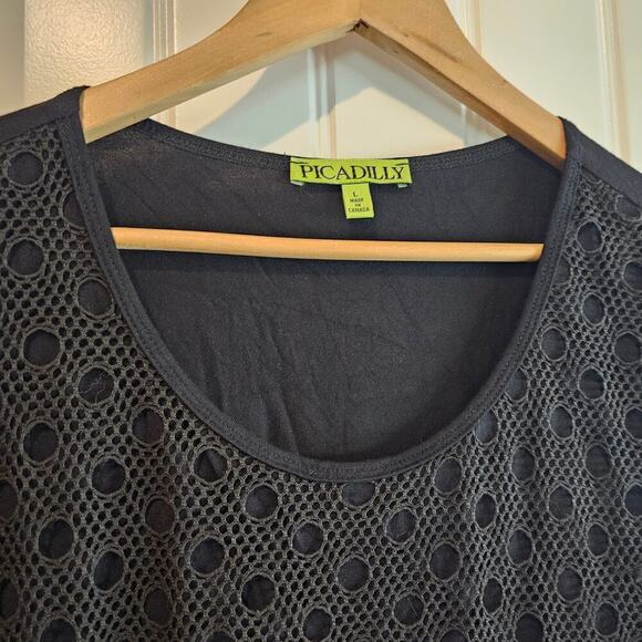 Picadilly Blouse Womens Size Large Black Layed Eyelet Flowing Long Sleeve - Picture 6 of 10